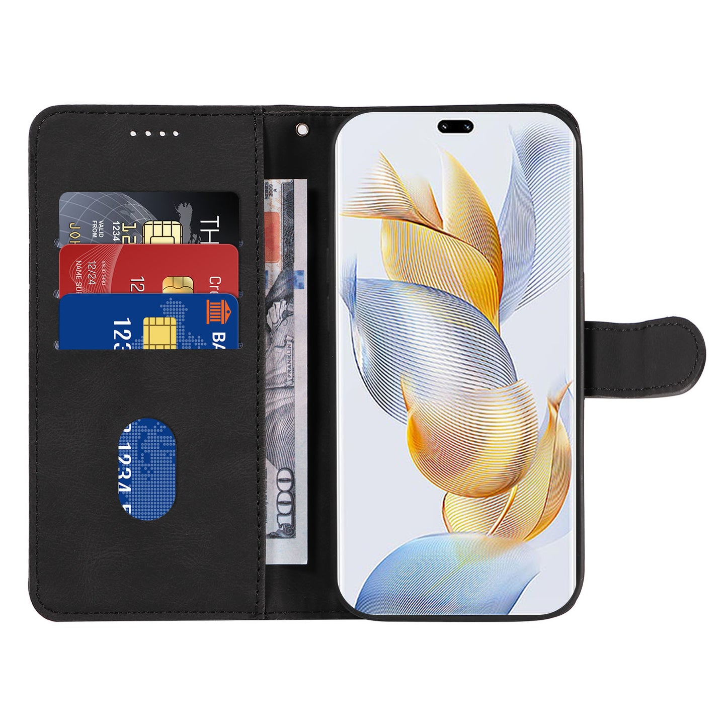 For Honor 90 Pro Slim-Fit Phone Case Imprinted Line Wallet Stand PU Leather Phone Cover
