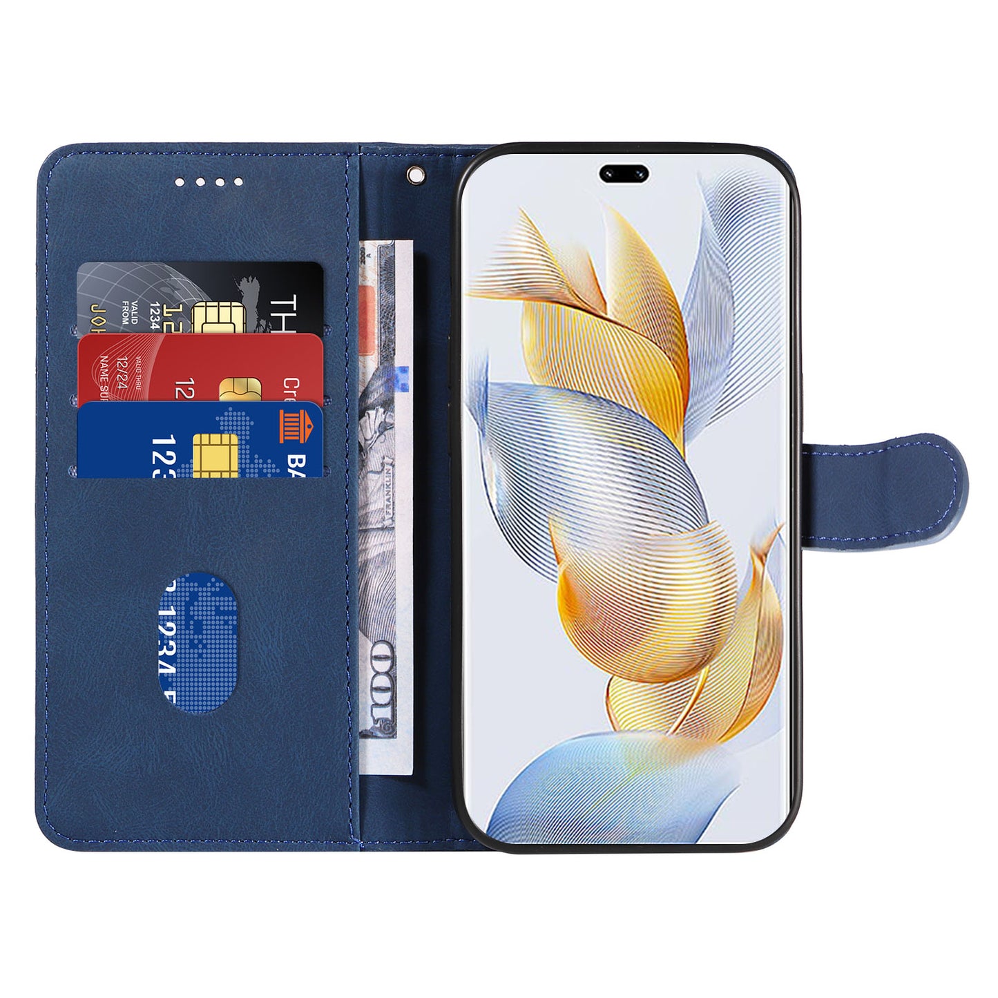 For Honor 90 Pro Slim-Fit Phone Case Imprinted Line Wallet Stand PU Leather Phone Cover