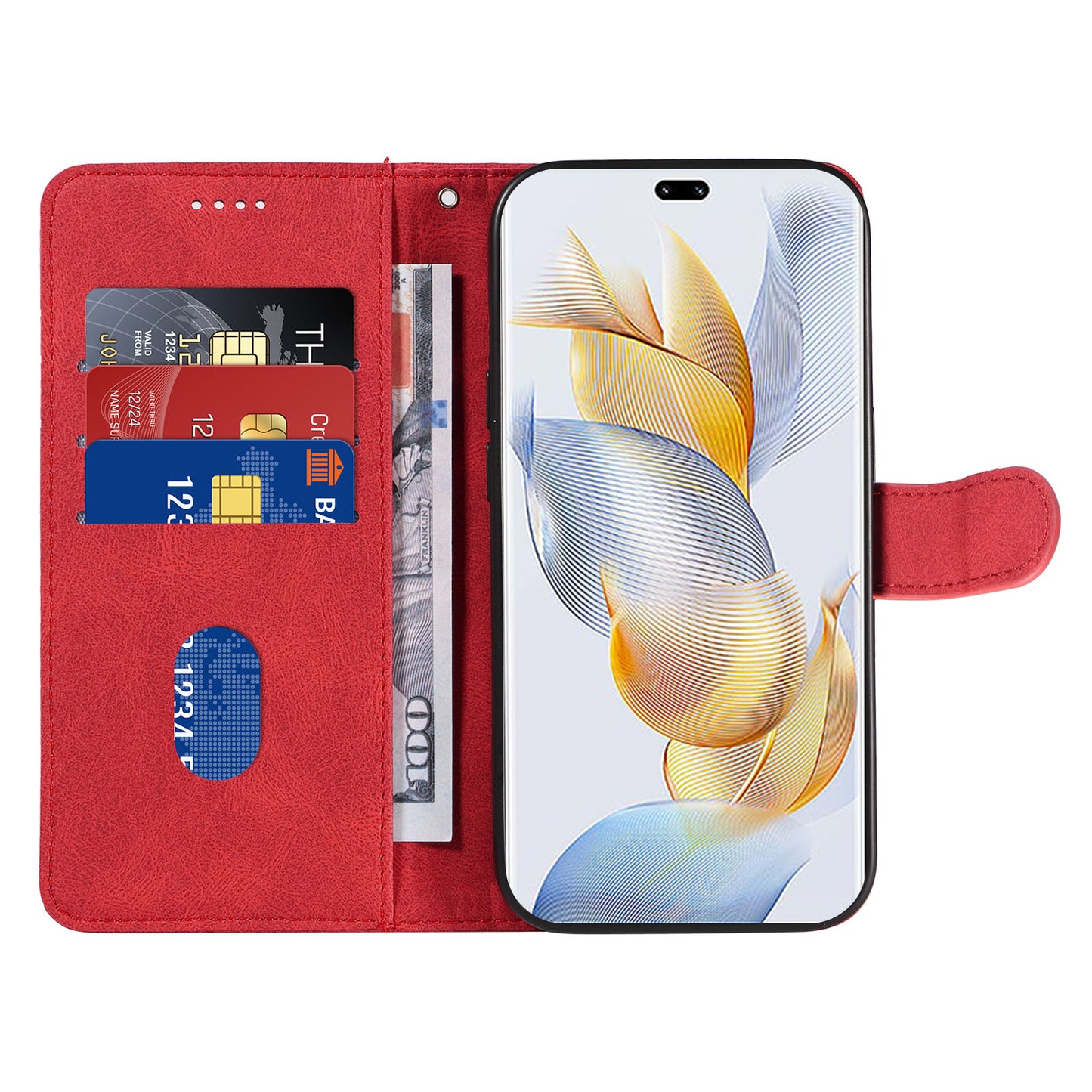 For Honor 90 Pro Slim-Fit Phone Case Imprinted Line Wallet Stand PU Leather Phone Cover