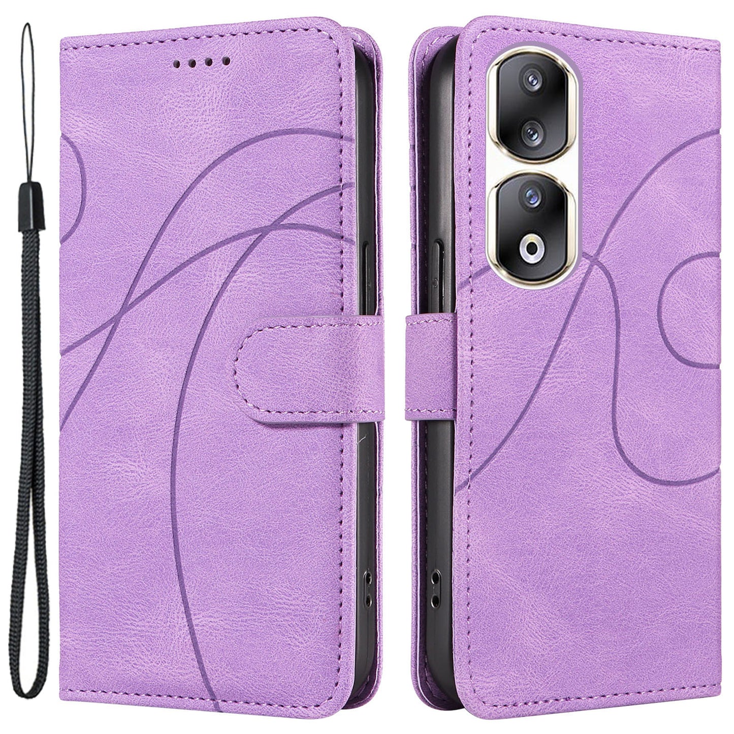 For Honor 90 Pro Slim-Fit Phone Case Imprinted Line Wallet Stand PU Leather Phone Cover