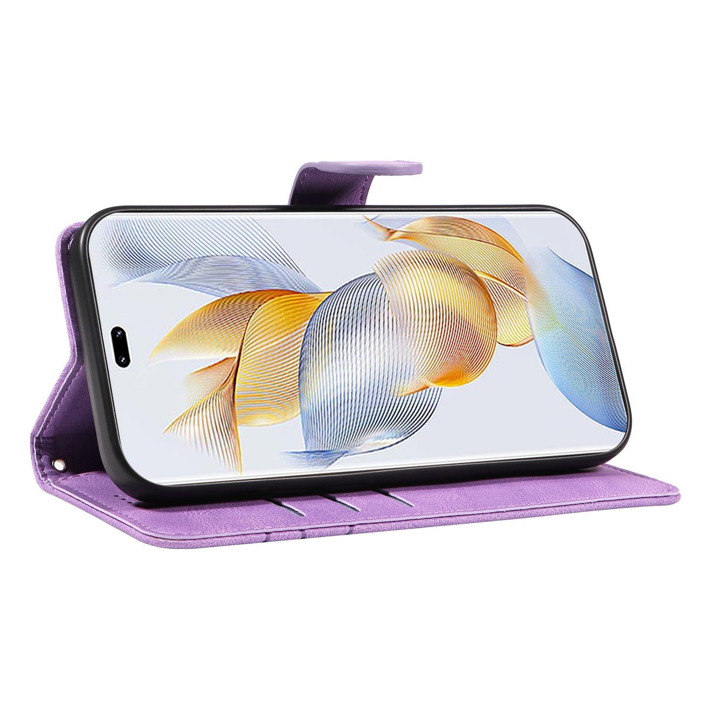 For Honor 90 Pro Slim-Fit Phone Case Imprinted Line Wallet Stand PU Leather Phone Cover