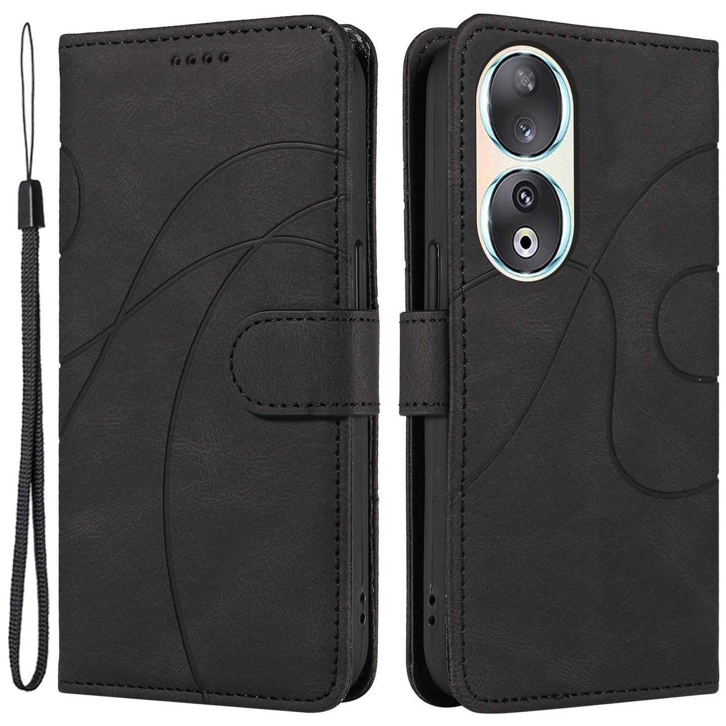 For Honor 90 Anti-Scratch PU Leather Shell Imprinted Curved Line Wallet Stand Cell Phone Case