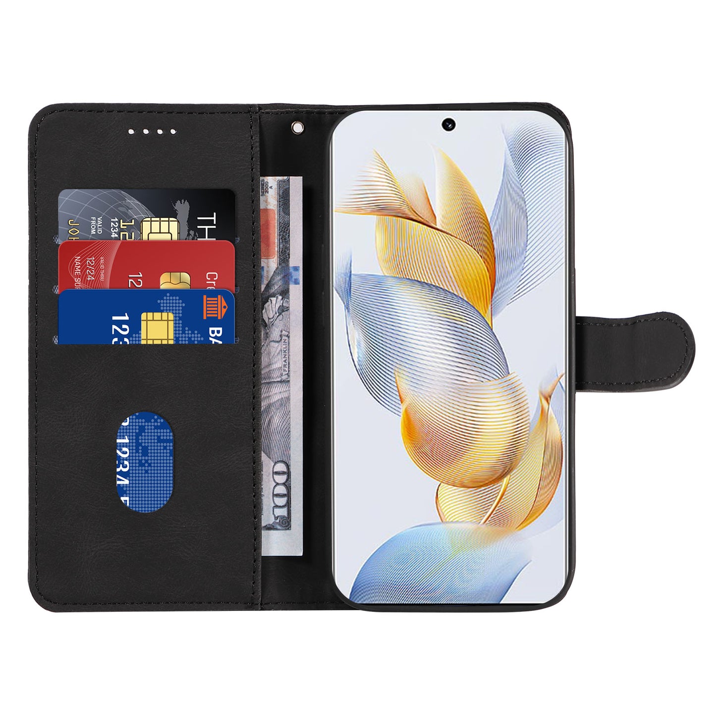 For Honor 90 Anti-Scratch PU Leather Shell Imprinted Curved Line Wallet Stand Cell Phone Case
