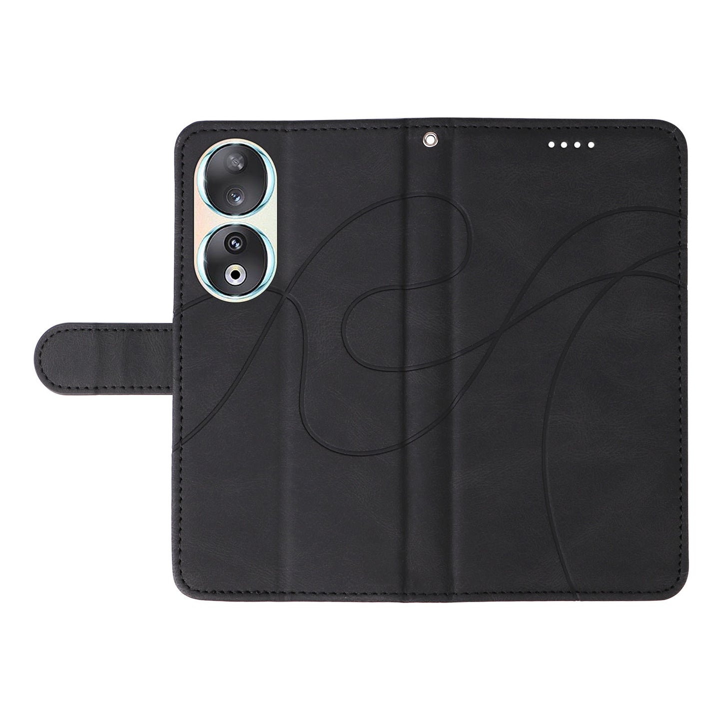 For Honor 90 Anti-Scratch PU Leather Shell Imprinted Curved Line Wallet Stand Cell Phone Case