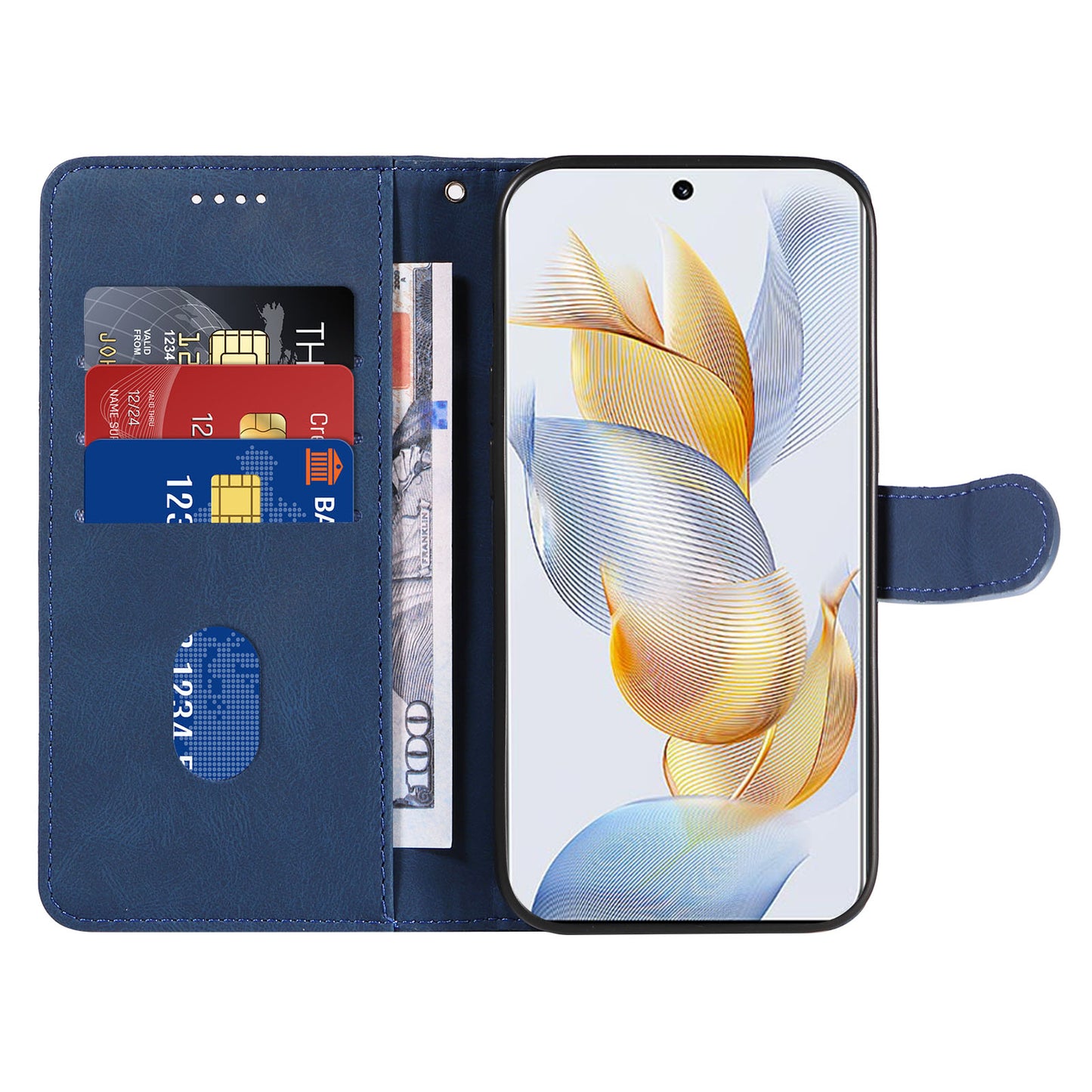 For Honor 90 Anti-Scratch PU Leather Shell Imprinted Curved Line Wallet Stand Cell Phone Case
