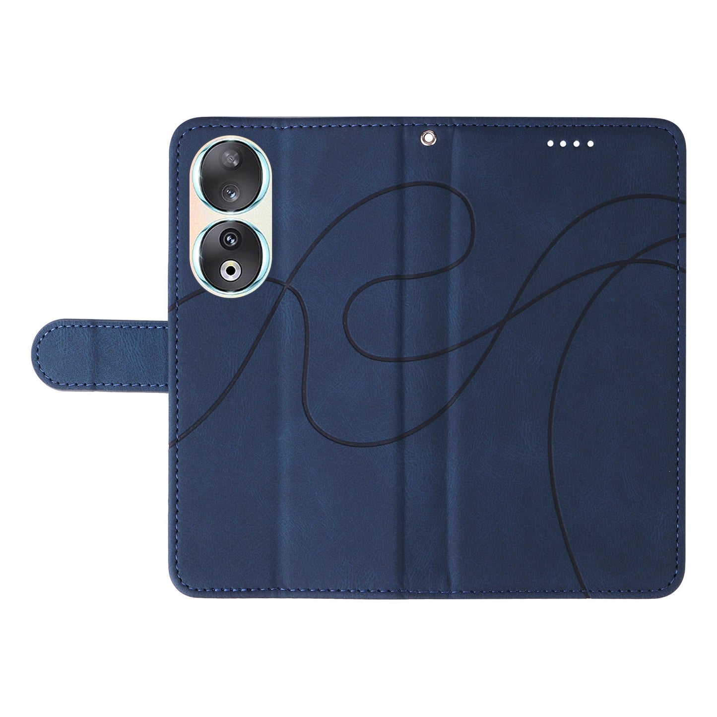 For Honor 90 Anti-Scratch PU Leather Shell Imprinted Curved Line Wallet Stand Cell Phone Case