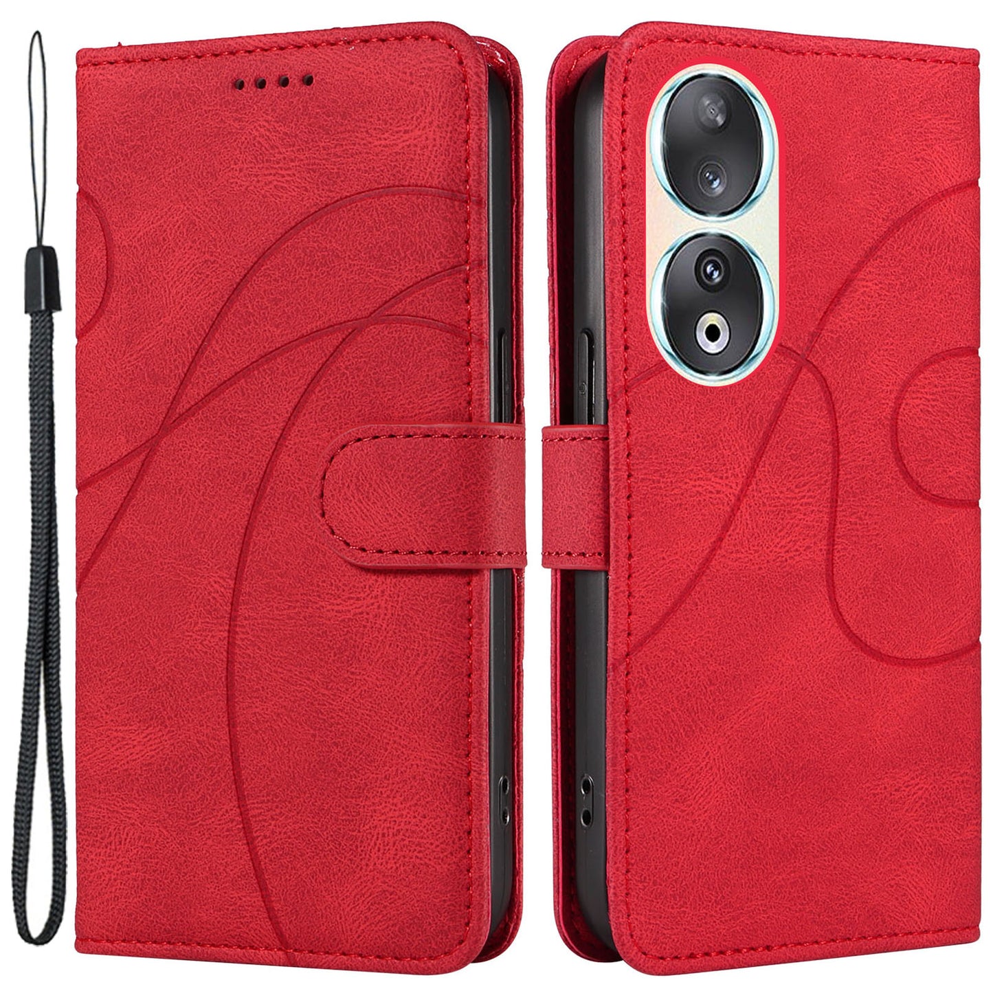 For Honor 90 Anti-Scratch PU Leather Shell Imprinted Curved Line Wallet Stand Cell Phone Case