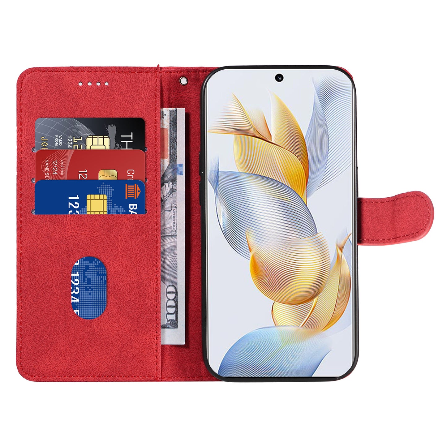 For Honor 90 Anti-Scratch PU Leather Shell Imprinted Curved Line Wallet Stand Cell Phone Case