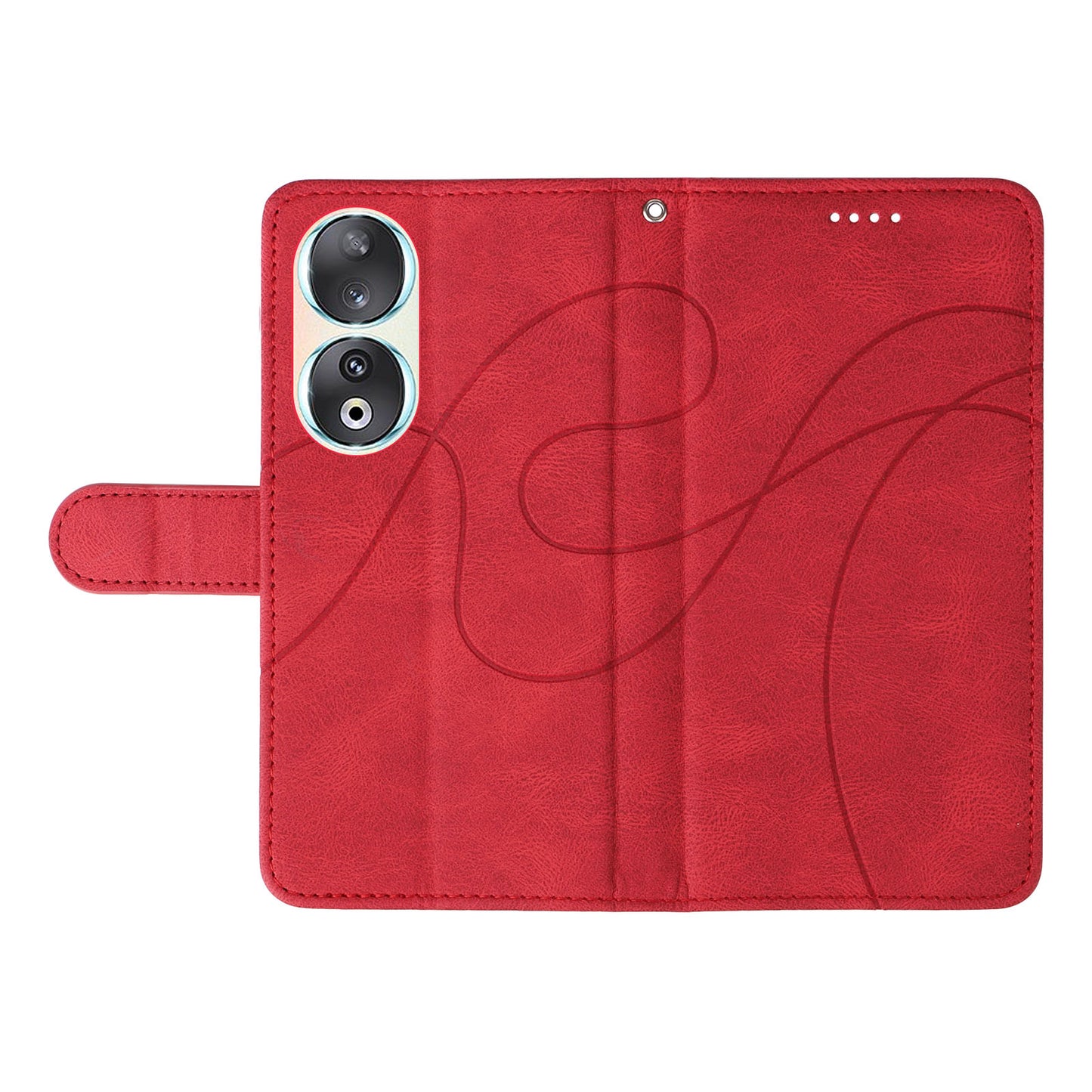 For Honor 90 Anti-Scratch PU Leather Shell Imprinted Curved Line Wallet Stand Cell Phone Case