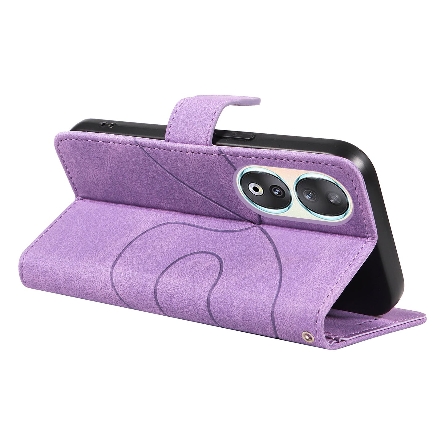 For Honor 90 Anti-Scratch PU Leather Shell Imprinted Curved Line Wallet Stand Cell Phone Case