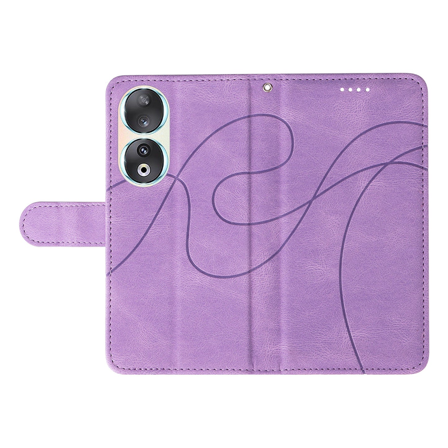 For Honor 90 Anti-Scratch PU Leather Shell Imprinted Curved Line Wallet Stand Cell Phone Case