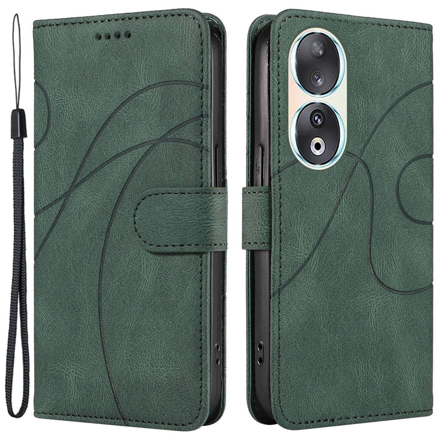 For Honor 90 Anti-Scratch PU Leather Shell Imprinted Curved Line Wallet Stand Cell Phone Case