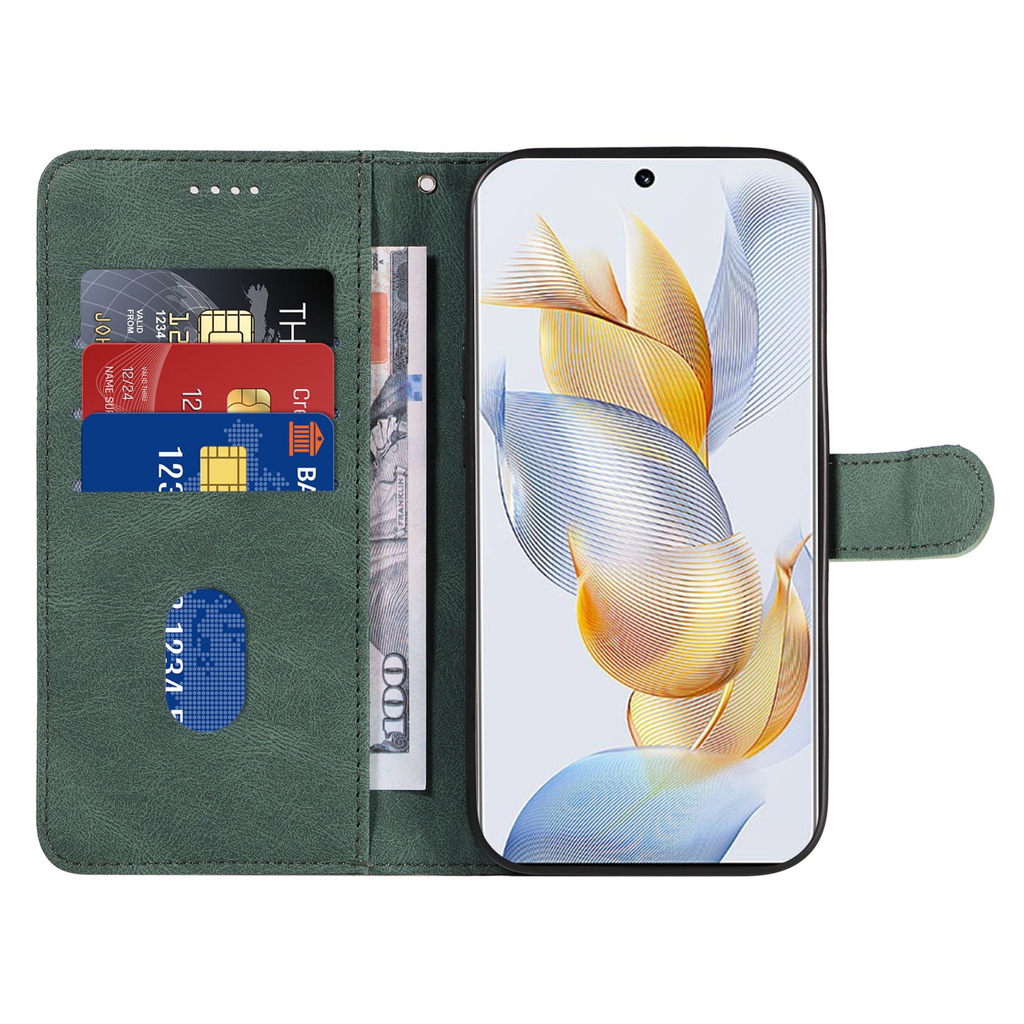 For Honor 90 Anti-Scratch PU Leather Shell Imprinted Curved Line Wallet Stand Cell Phone Case