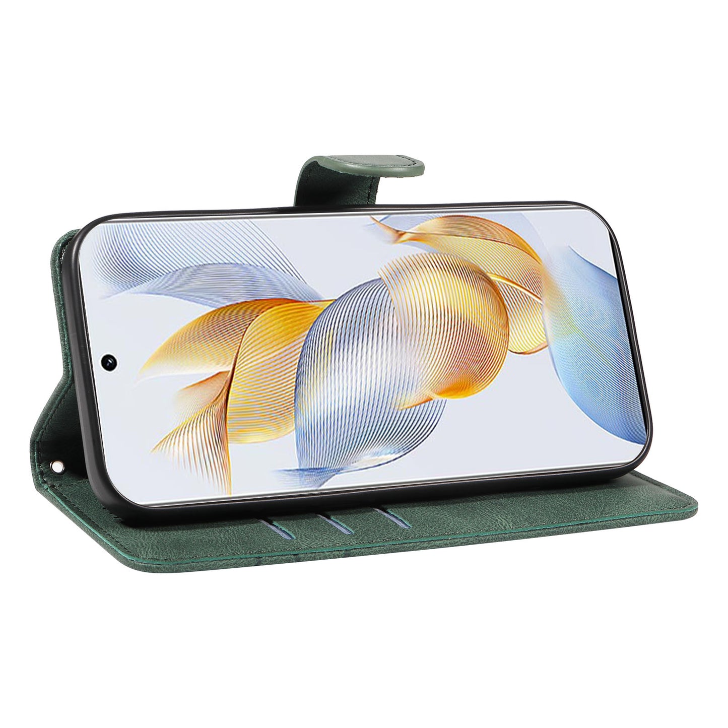 For Honor 90 Anti-Scratch PU Leather Shell Imprinted Curved Line Wallet Stand Cell Phone Case