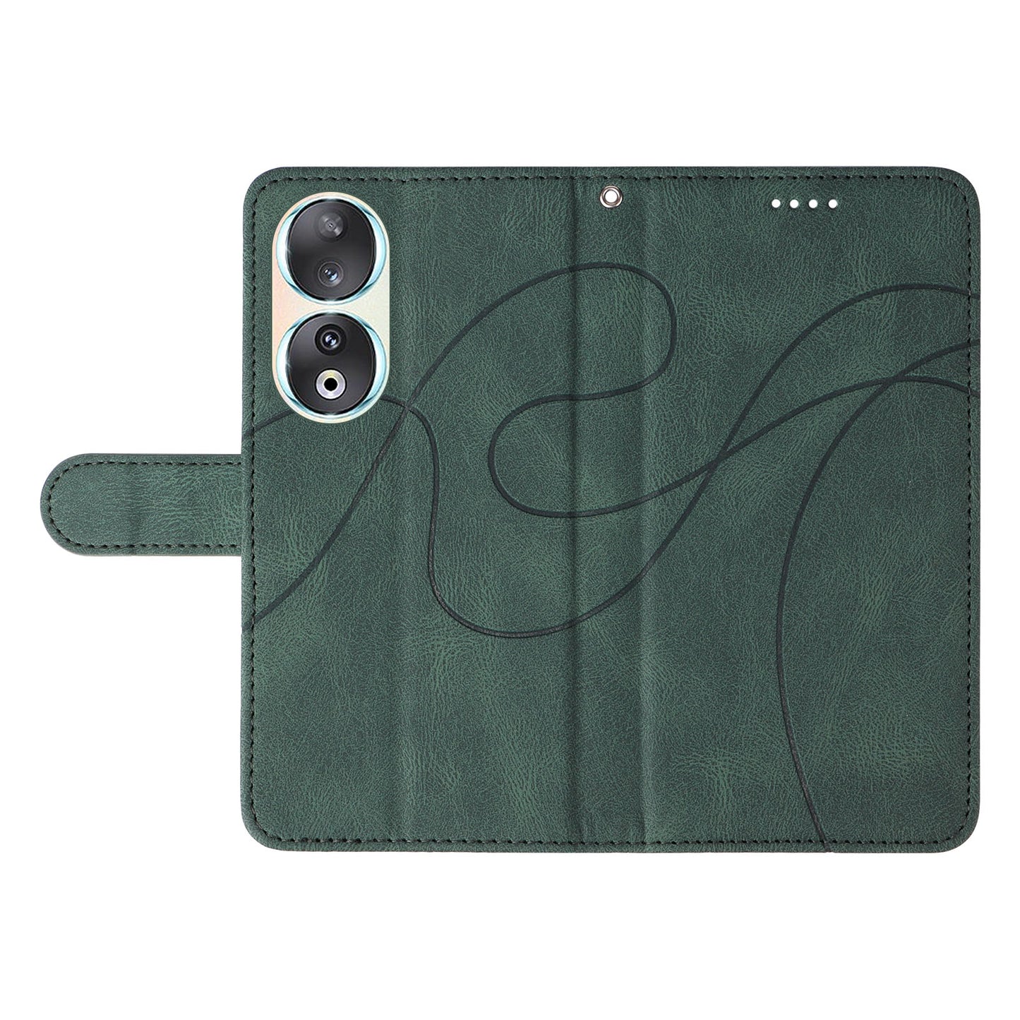 For Honor 90 Anti-Scratch PU Leather Shell Imprinted Curved Line Wallet Stand Cell Phone Case