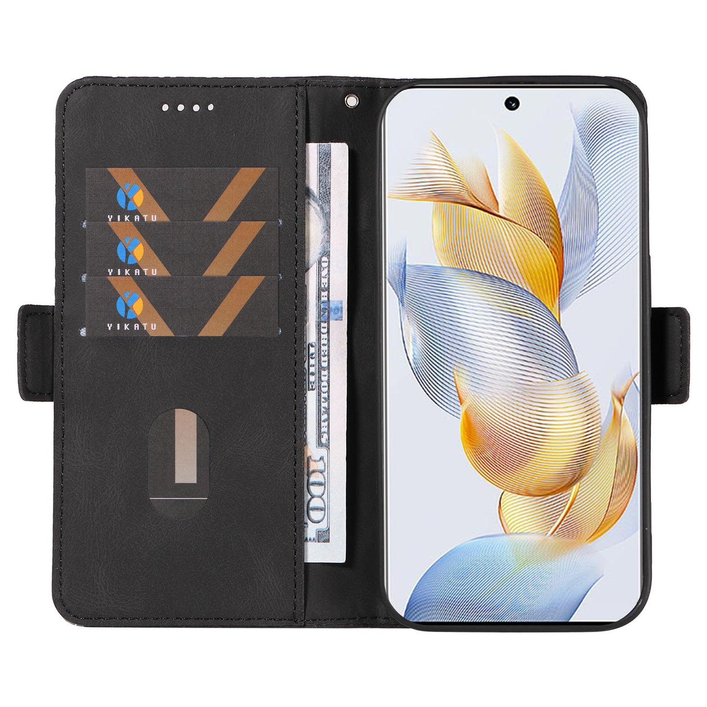 For Honor 90 Splicing PU Leather Phone Case Rhombus Imprinted Flip Stand Wallet Cover