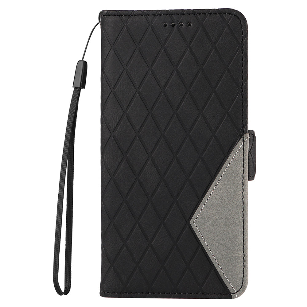 For Honor 90 Splicing PU Leather Phone Case Rhombus Imprinted Flip Stand Wallet Cover
