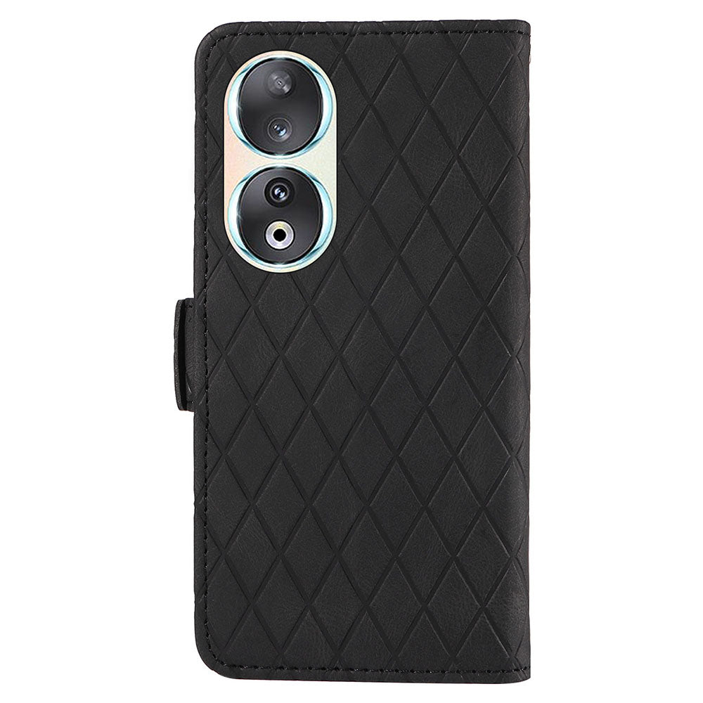 For Honor 90 Splicing PU Leather Phone Case Rhombus Imprinted Flip Stand Wallet Cover