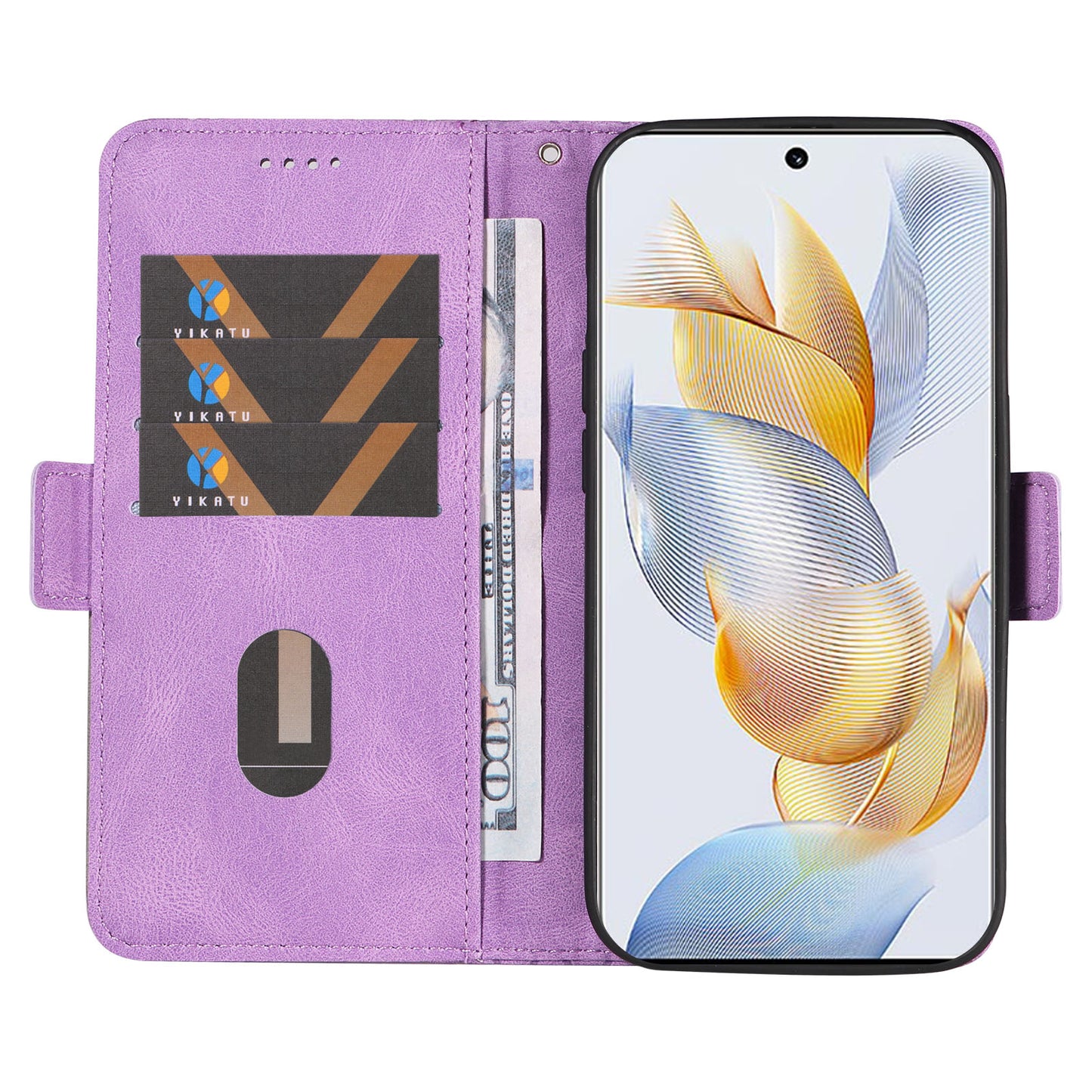 For Honor 90 Splicing PU Leather Phone Case Rhombus Imprinted Flip Stand Wallet Cover
