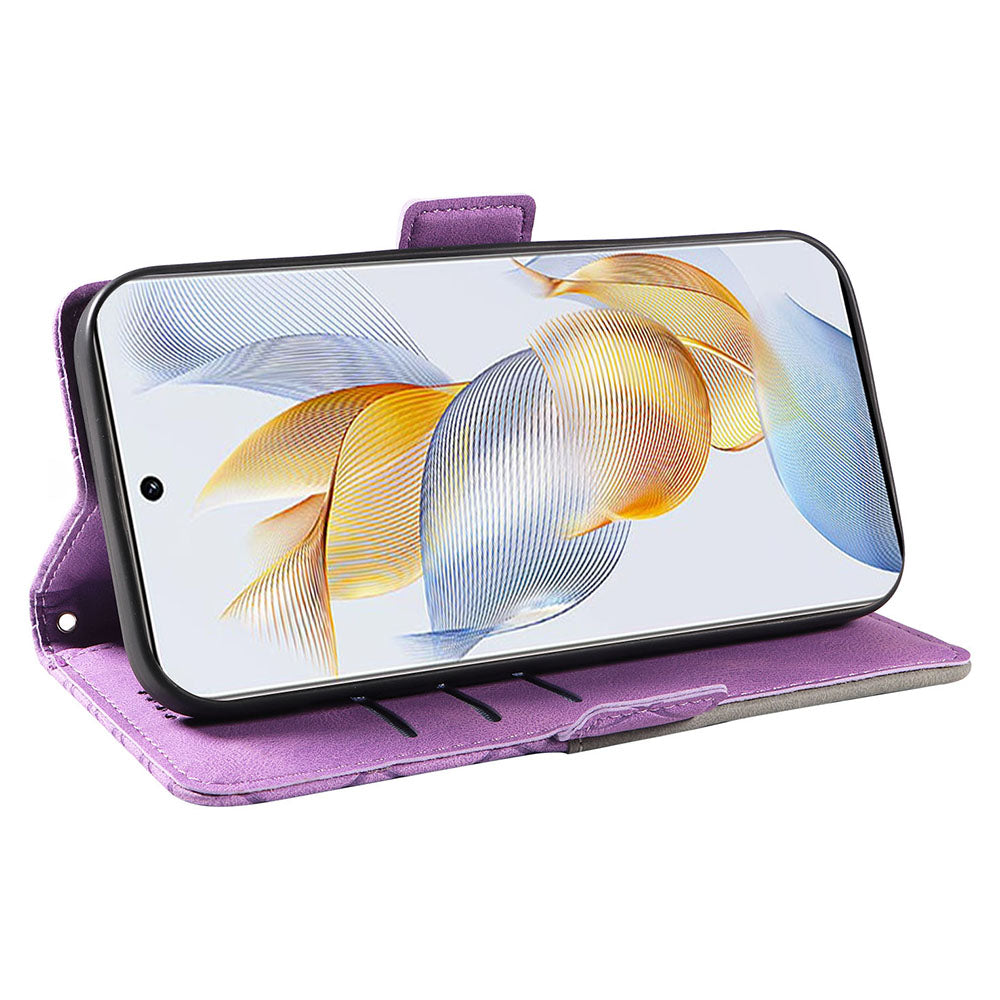 For Honor 90 Splicing PU Leather Phone Case Rhombus Imprinted Flip Stand Wallet Cover