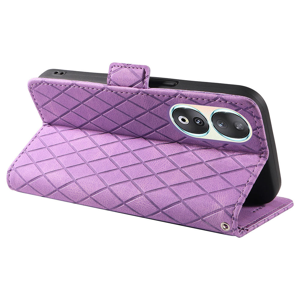For Honor 90 Splicing PU Leather Phone Case Rhombus Imprinted Flip Stand Wallet Cover
