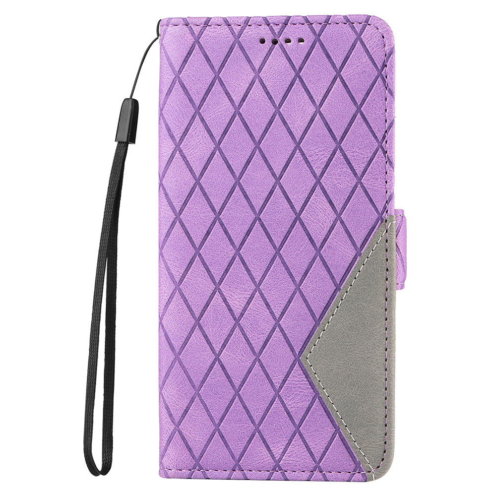 For Honor 90 Splicing PU Leather Phone Case Rhombus Imprinted Flip Stand Wallet Cover