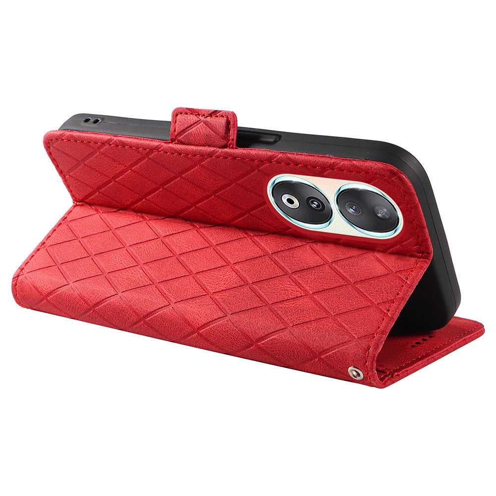 For Honor 90 Splicing PU Leather Phone Case Rhombus Imprinted Flip Stand Wallet Cover