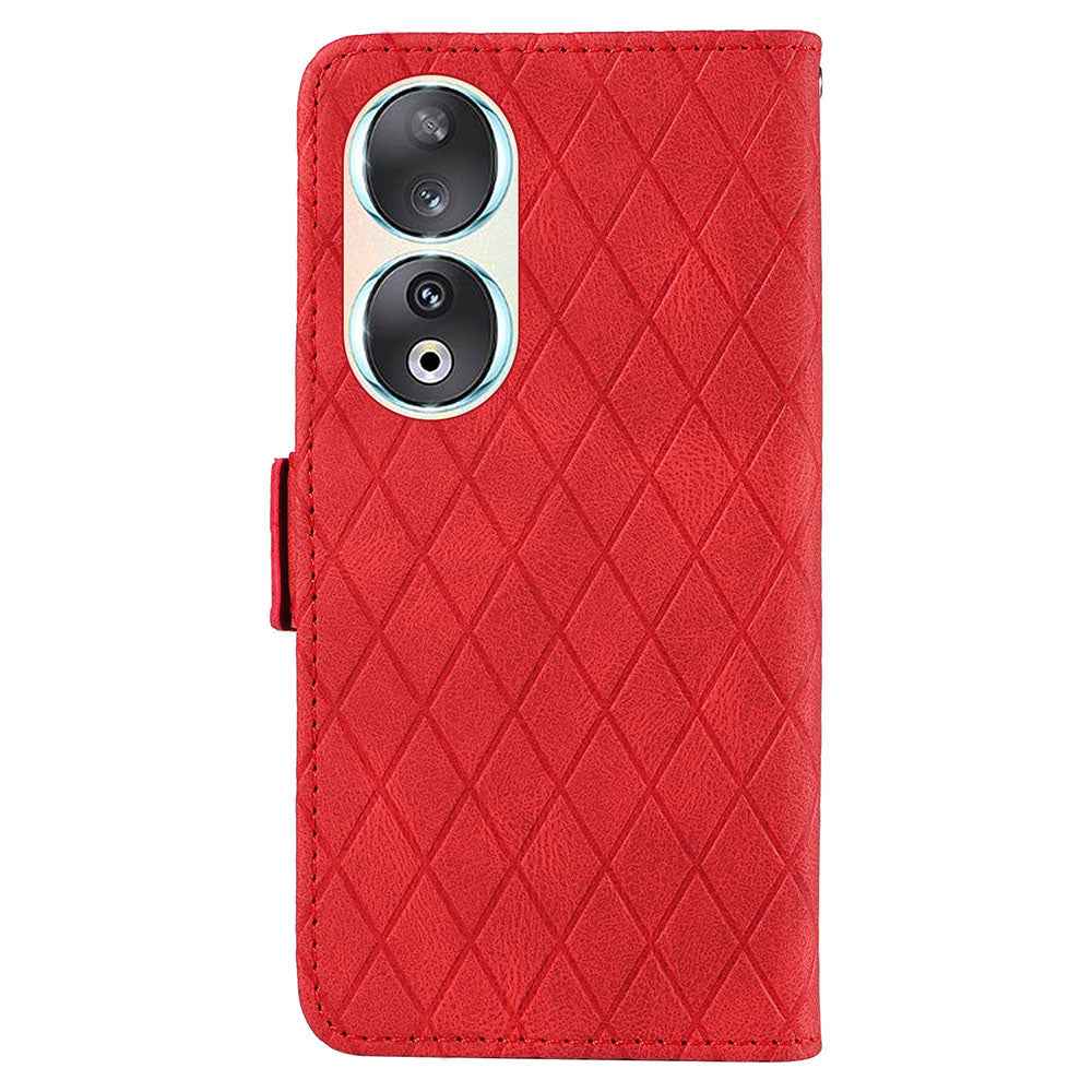 For Honor 90 Splicing PU Leather Phone Case Rhombus Imprinted Flip Stand Wallet Cover