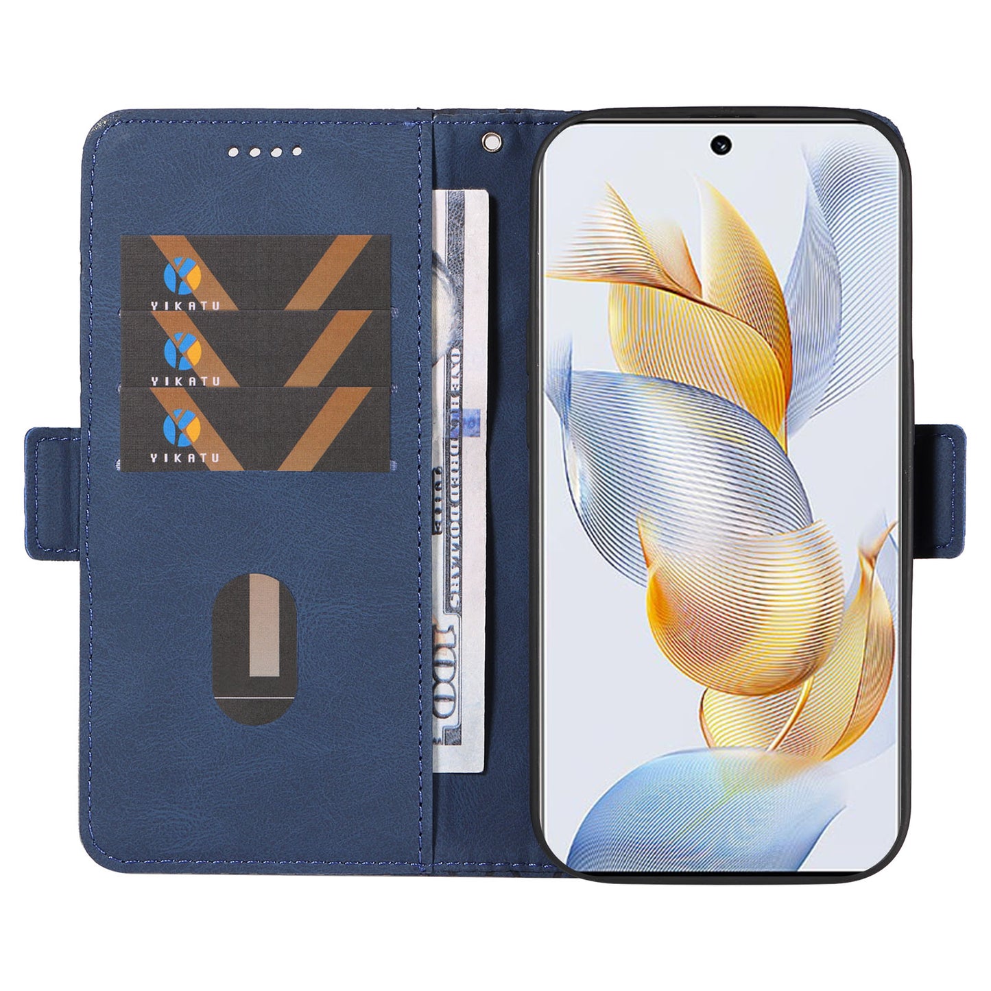 For Honor 90 Splicing PU Leather Phone Case Rhombus Imprinted Flip Stand Wallet Cover