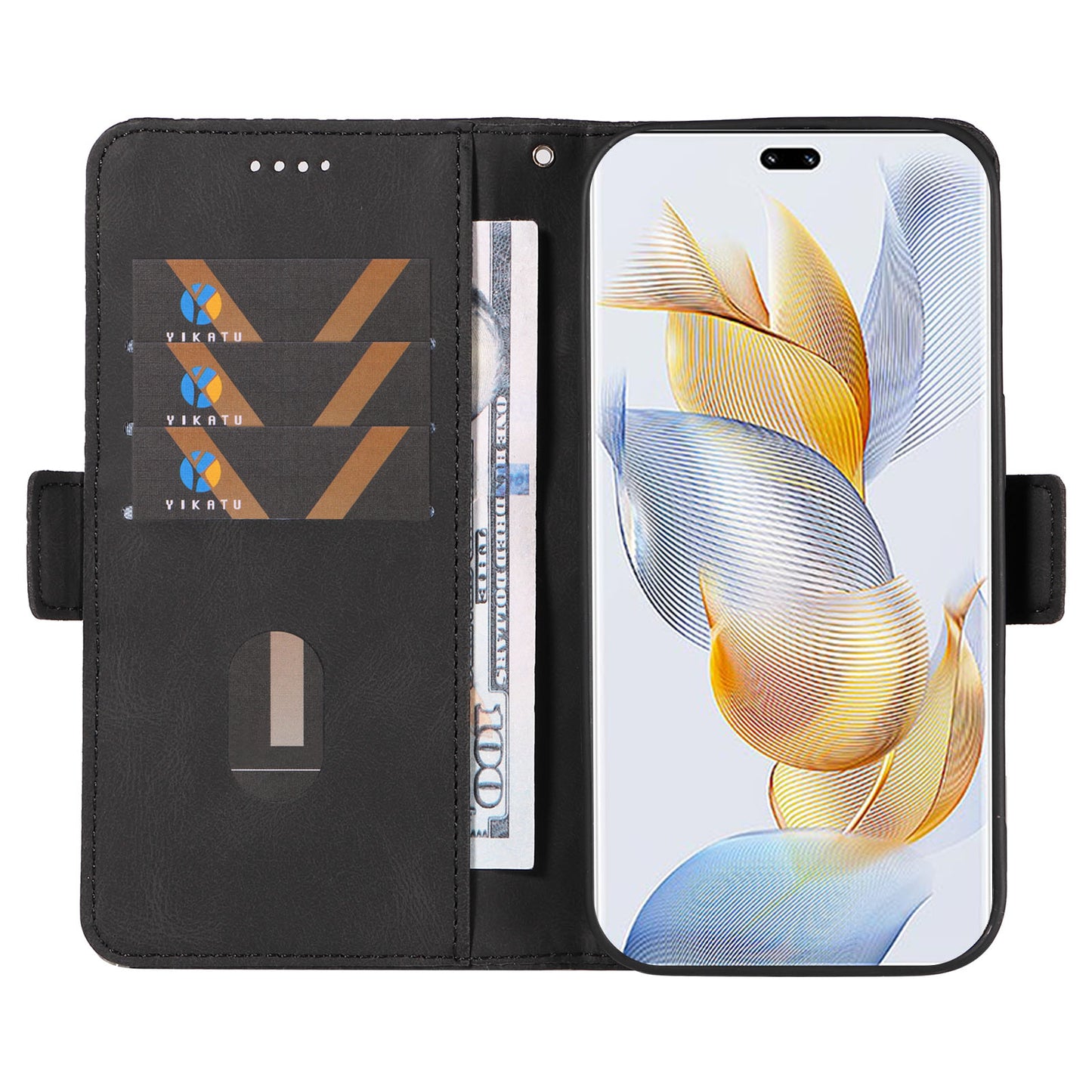 For Honor 90 Pro Rhombus Imprinted Cover Splicing Leather Stand Wallet Phone Case