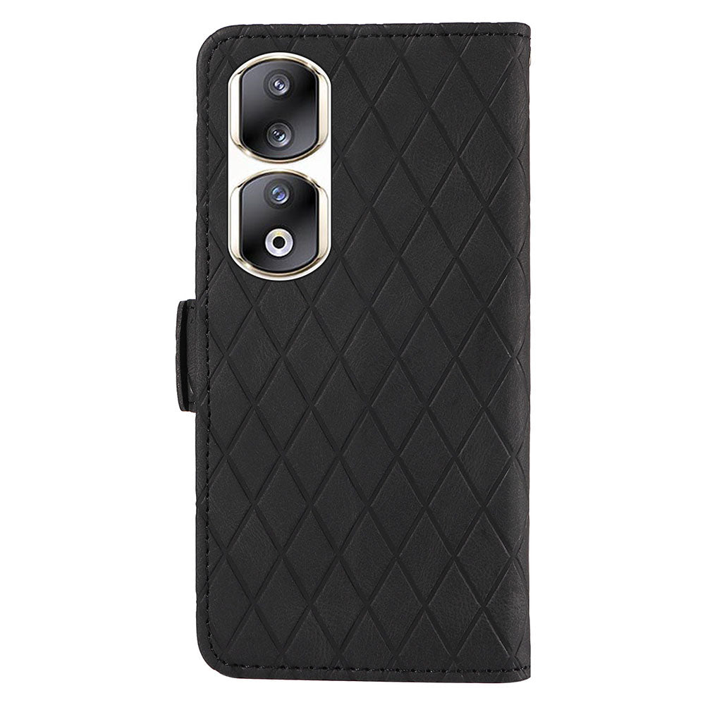 For Honor 90 Pro Rhombus Imprinted Cover Splicing Leather Stand Wallet Phone Case