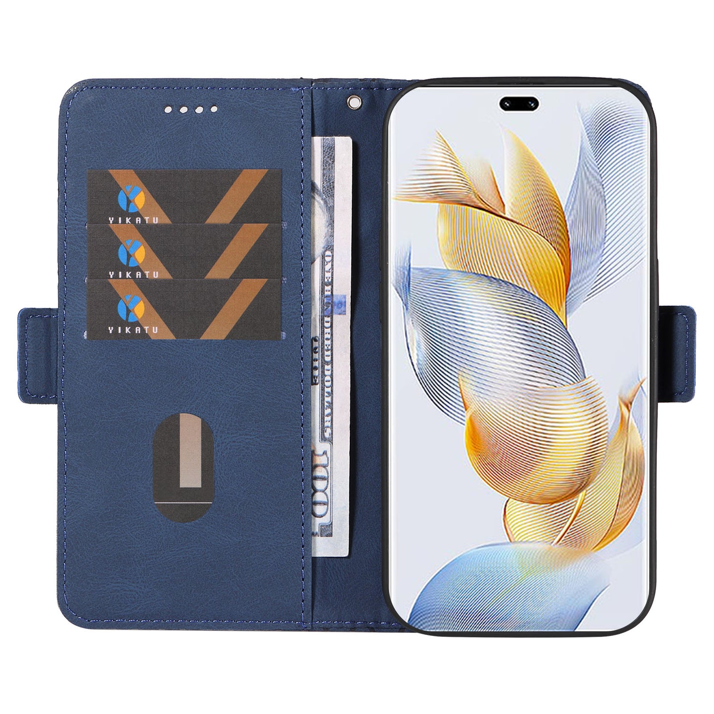 For Honor 90 Pro Rhombus Imprinted Cover Splicing Leather Stand Wallet Phone Case
