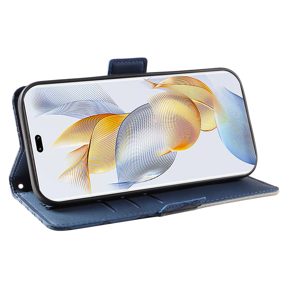 For Honor 90 Pro Rhombus Imprinted Cover Splicing Leather Stand Wallet Phone Case