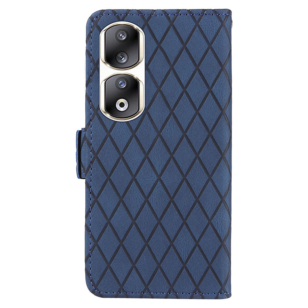 For Honor 90 Pro Rhombus Imprinted Cover Splicing Leather Stand Wallet Phone Case