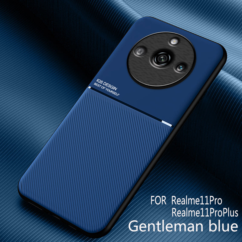 Anti-slip Phone Case for Realme 11 Pro 5G / 11 Pro+ 5G , PU Leather+TPU Lines Imprinted Shockproof Cover