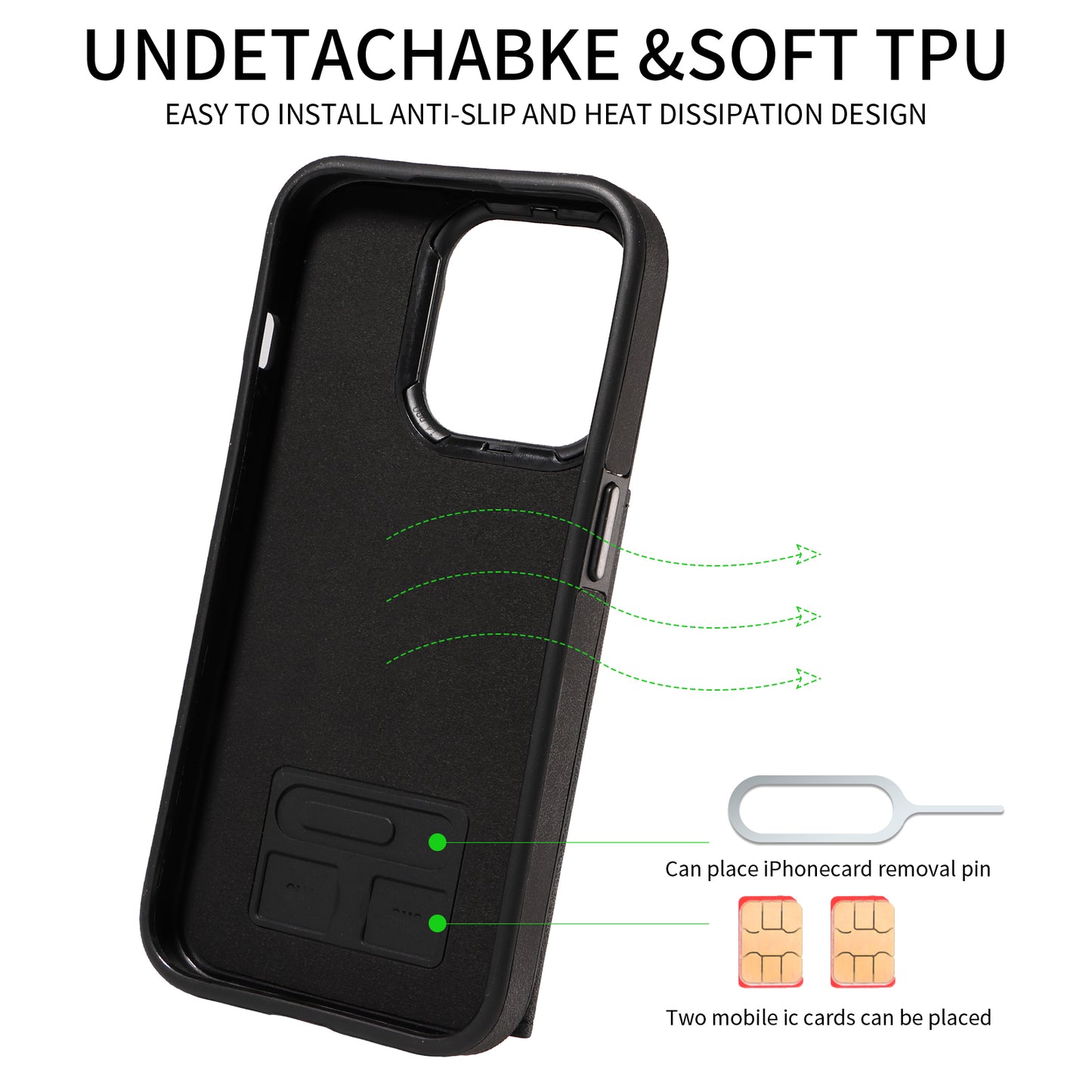001 Card Holder Phone Case for iPhone 15 Pro , PU Leather Coated TPU Cover with Ring Kickstand