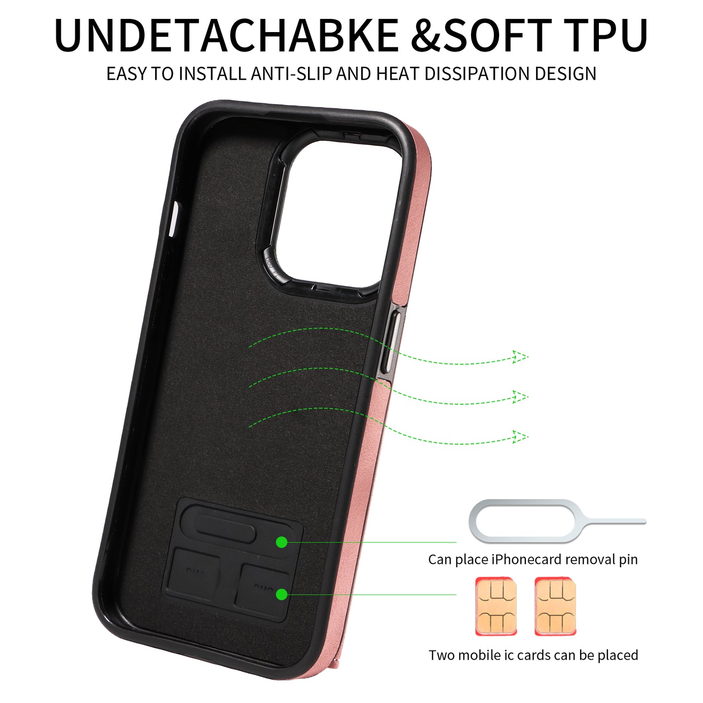 001 Card Holder Phone Case for iPhone 15 Pro , PU Leather Coated TPU Cover with Ring Kickstand