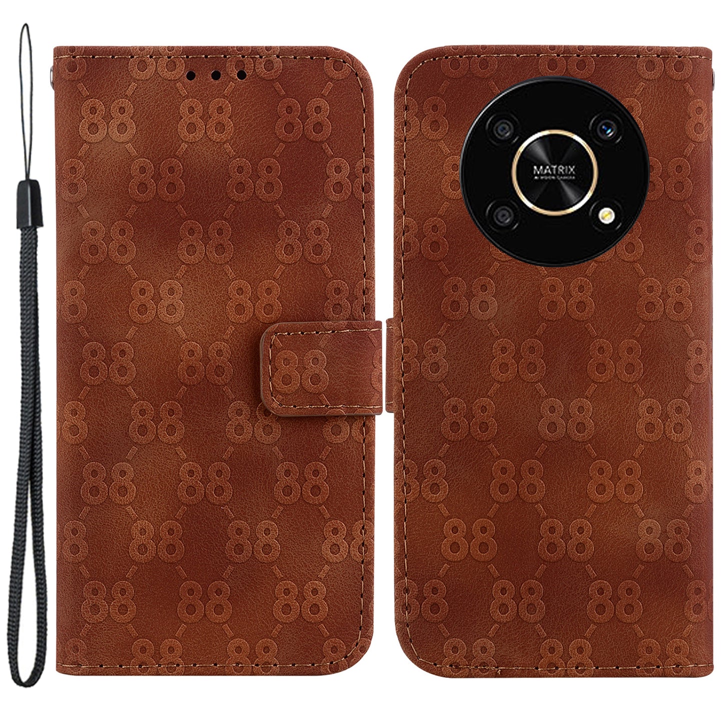 For Honor X9 4G / X9 5G Double 8-Shape Imprint Leather Shell Anti-fall Wallet Stand Phone Cover