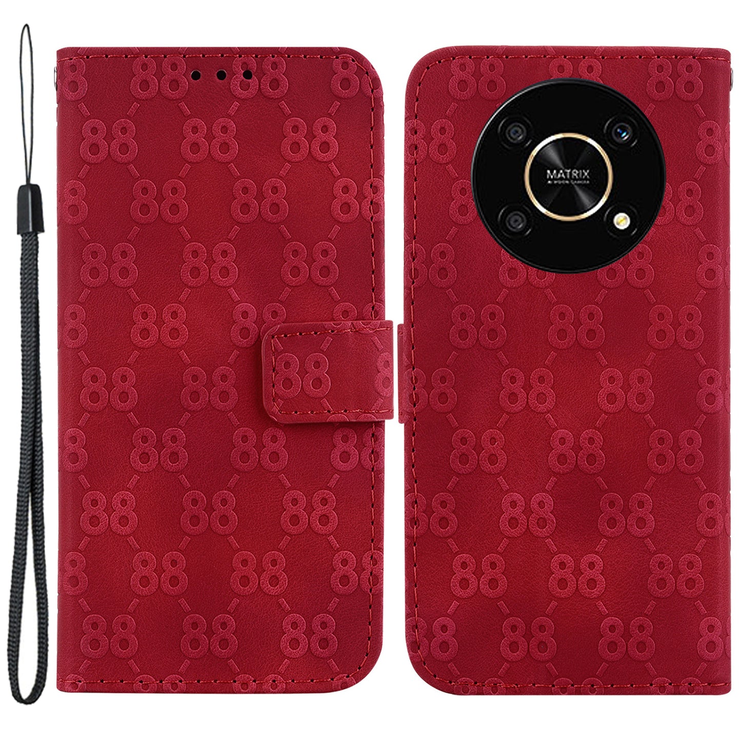 For Honor X9 4G / X9 5G Double 8-Shape Imprint Leather Shell Anti-fall Wallet Stand Phone Cover