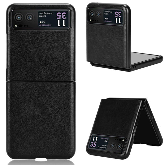 For Motorola Razr 40 5G Phone Back Case PU Leather Coated PC Litchi Texture Protection Phone Cover
