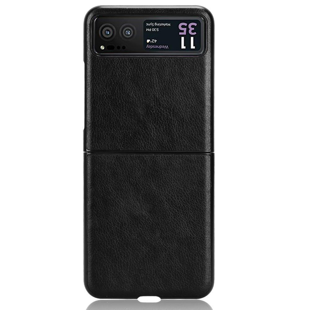 For Motorola Razr 40 5G Phone Back Case PU Leather Coated PC Litchi Texture Protection Phone Cover