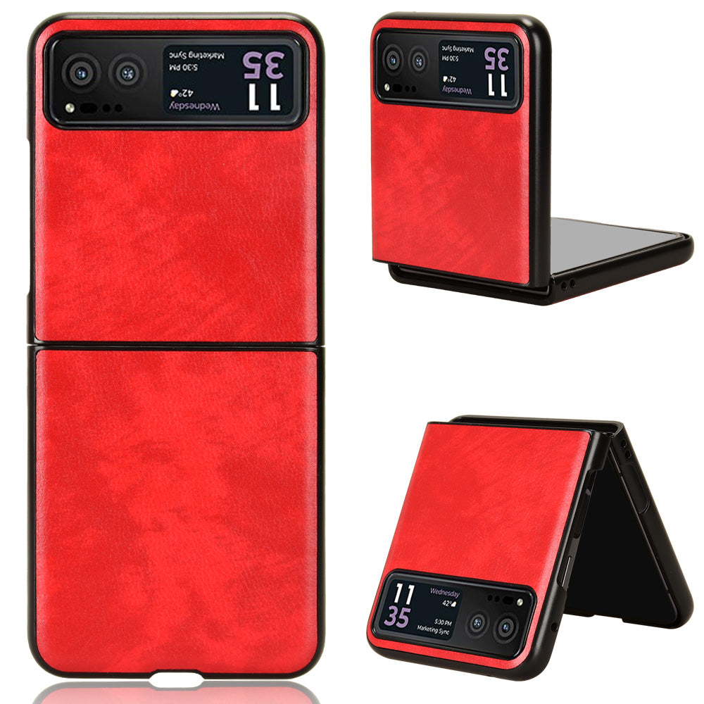 For Motorola Razr 40 5G Phone Back Case PU Leather Coated PC Litchi Texture Protection Phone Cover