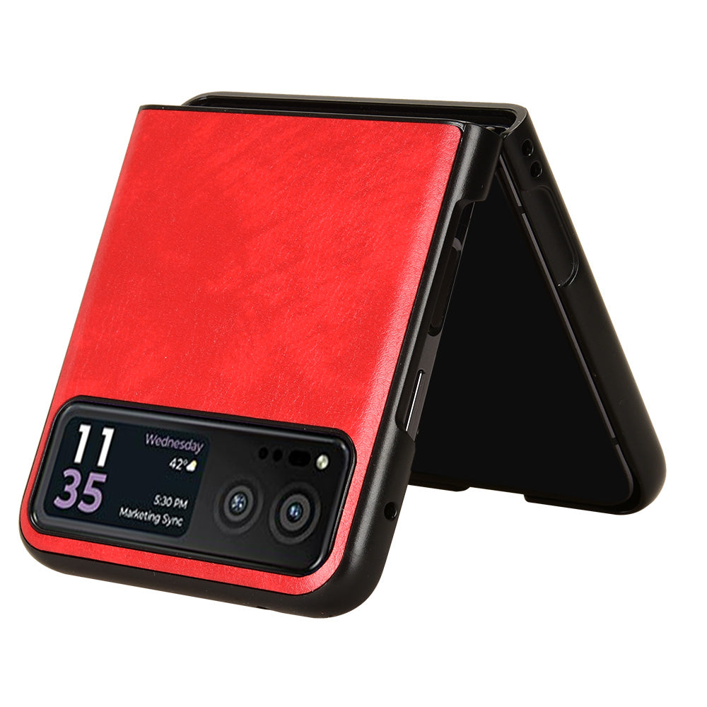 For Motorola Razr 40 5G Phone Back Case PU Leather Coated PC Litchi Texture Protection Phone Cover