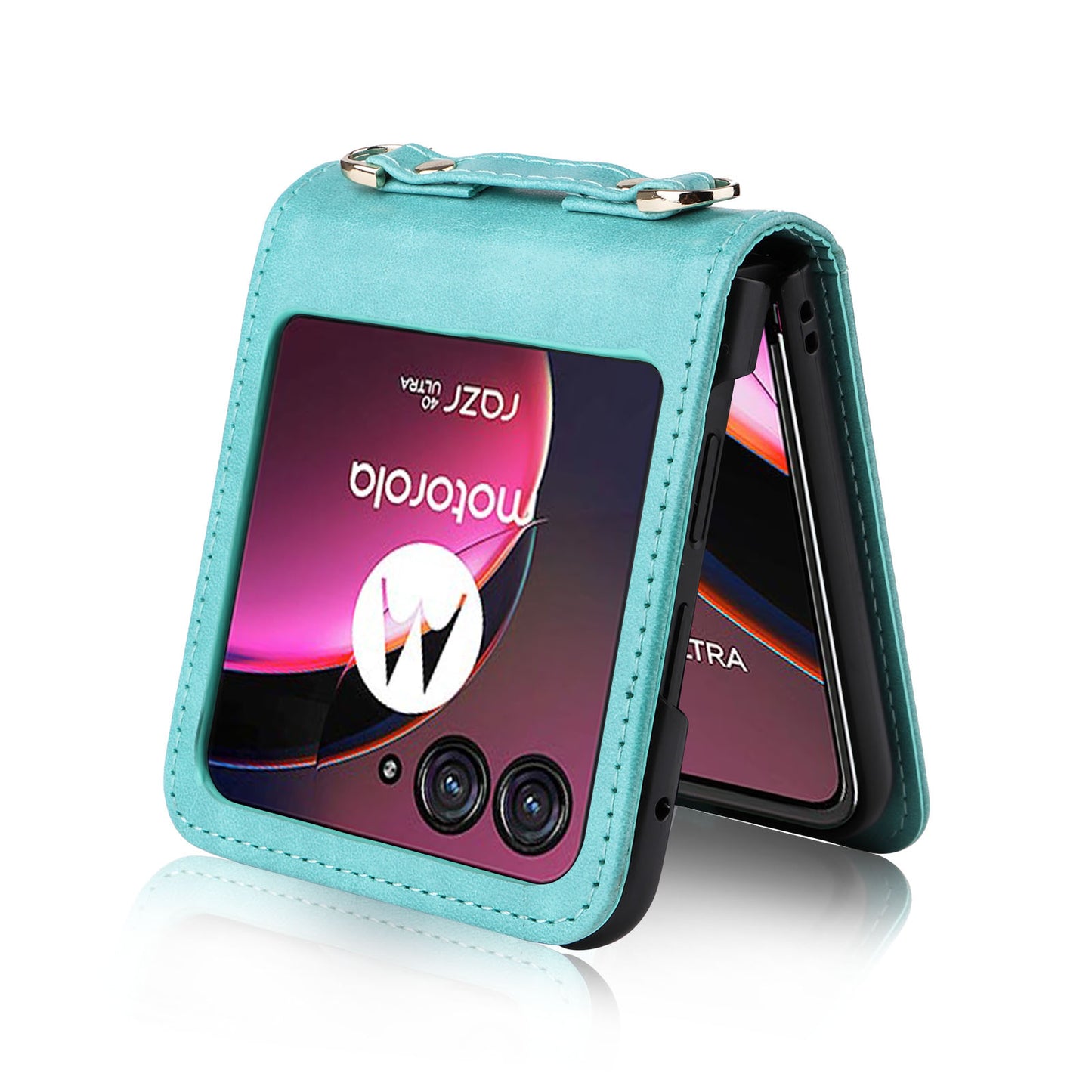 For Motorola Razr 40 Ultra 5G Hard PC + PU Leather Cover One-piece Design Card Slots Phone Case with Lanyard