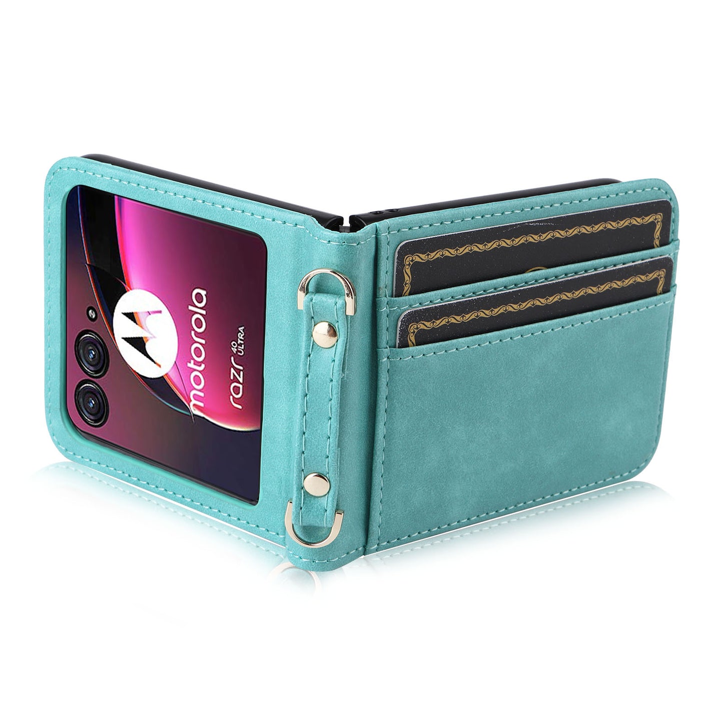 For Motorola Razr 40 Ultra 5G Hard PC + PU Leather Cover One-piece Design Card Slots Phone Case with Lanyard