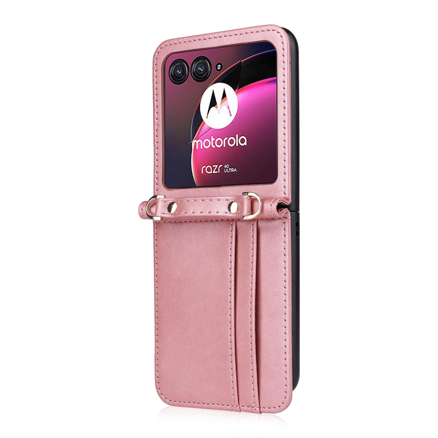 For Motorola Razr 40 Ultra 5G Hard PC + PU Leather Cover One-piece Design Card Slots Phone Case with Lanyard