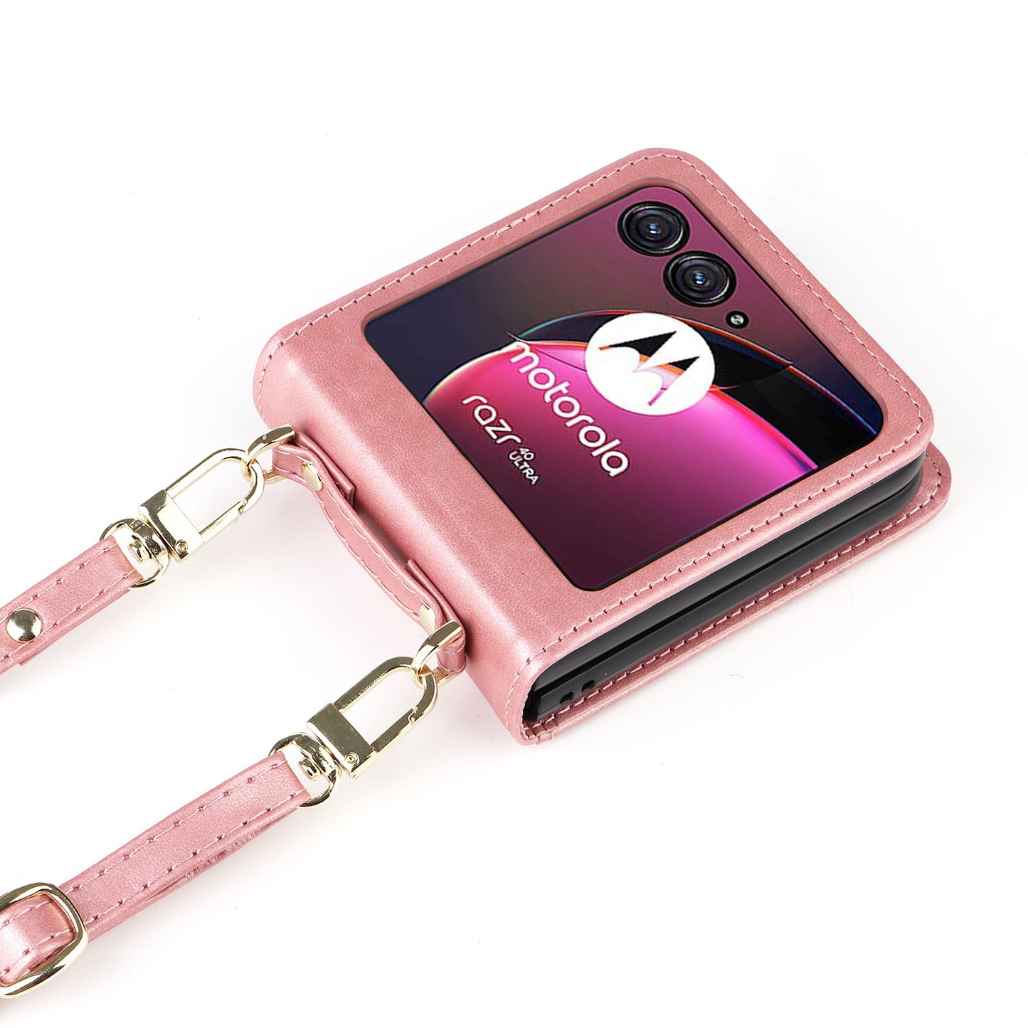 For Motorola Razr 40 Ultra 5G Hard PC + PU Leather Cover One-piece Design Card Slots Phone Case with Lanyard