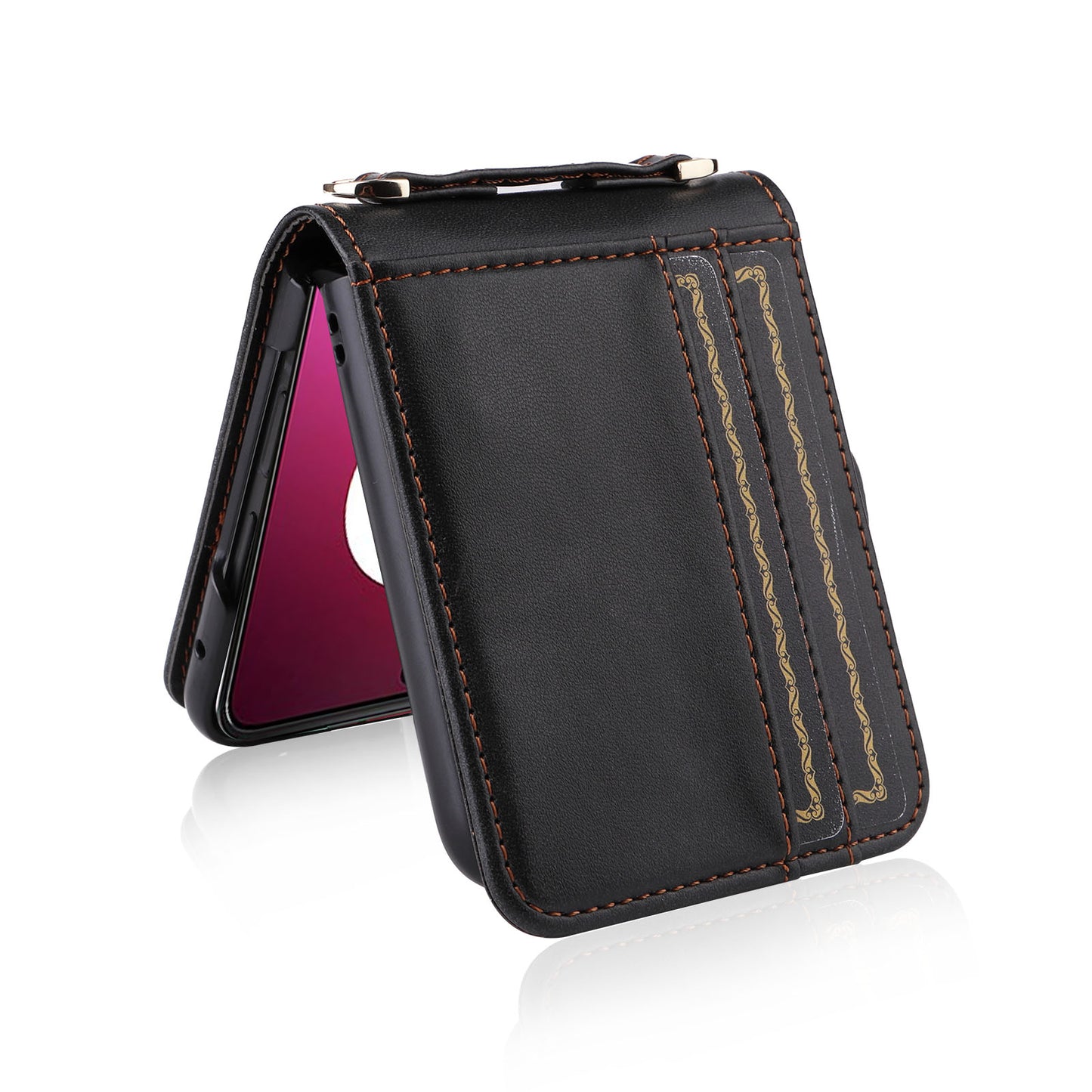For Motorola Razr 40 Ultra 5G Hard PC + PU Leather Cover One-piece Design Card Slots Phone Case with Lanyard