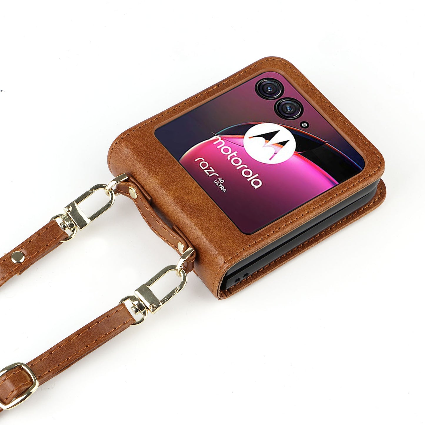 For Motorola Razr 40 Ultra 5G Hard PC + PU Leather Cover One-piece Design Card Slots Phone Case with Lanyard
