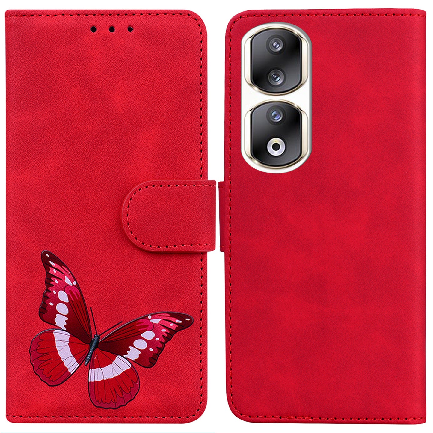 For Honor 90 Pro Anti-Scratch Wallet Phone Case Butterfly Printing Skin-Touch PU Leather Flip Cover